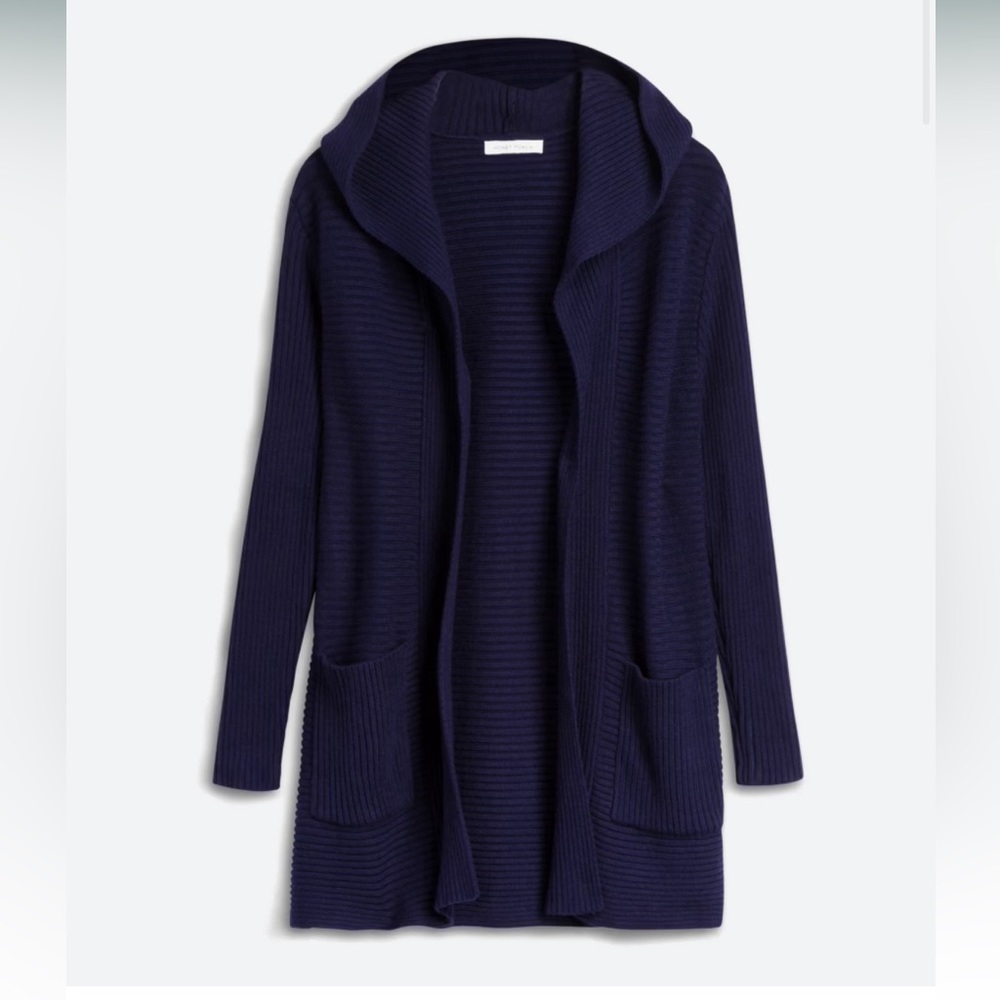 Navy Hooded Knit Ribbed Cardigan